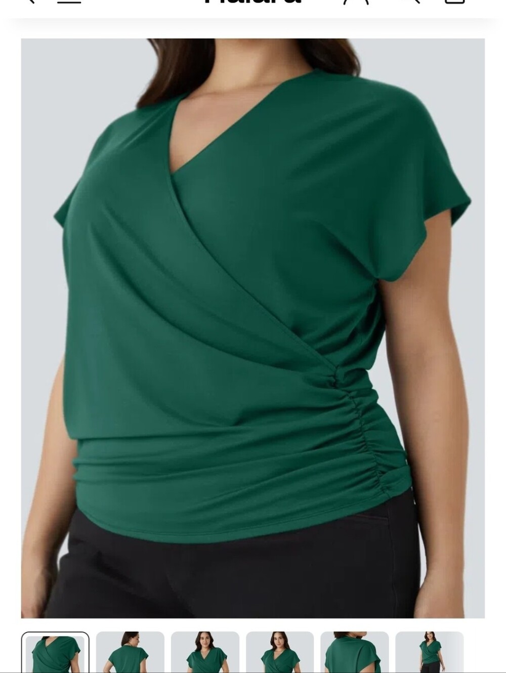 HALARA Deep Teal Wrap-Style Draped Top